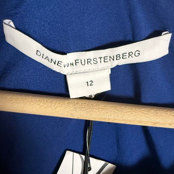 Diane von Furstenberg Margot Flounce Fit Flare Blue Diamond Jacquard Dress 12 - Picture 16 of 16